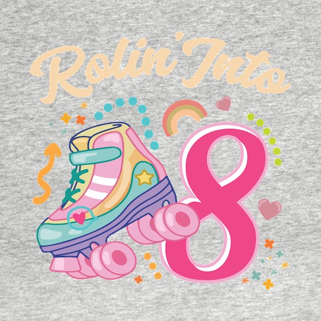 Roller Skate Groovy 8th Birthday Girls B-day Gift For Kids Girls toddlers by FortuneFrenzy